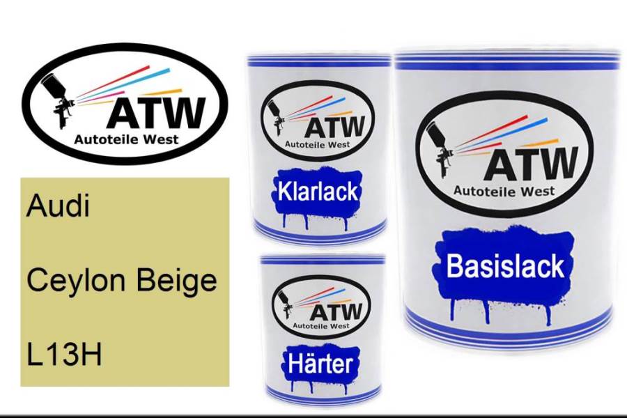 Audi, Ceylon Beige, L13H: 1L Lackdose + 1L Klarlack + 500ml Härter - Set, von ATW Autoteile West.